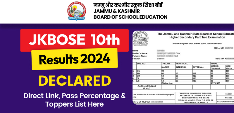 JKBOSE Class 10th Results 2024 Declared, Direct Link, Pass Percentage & Toppers List Here