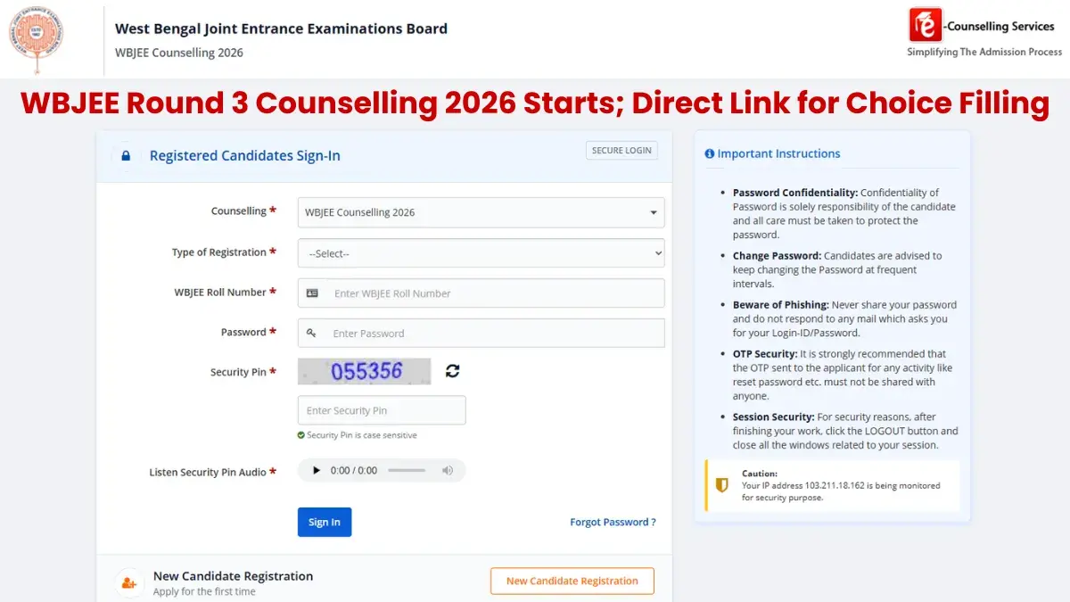 WBJEE Round 3 Counselling 2026 Starts: Direct Link for Choice Filling