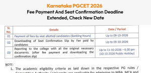 Karnataka PGCET 2026 : Fee Payment and Seat Confirmation Deadline Extended, Check New Date