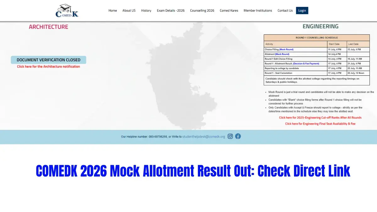 COMEDK 2026 Mock Seat Allotment Result Out: Direct Link, Choice Filling Dates, and Next Steps