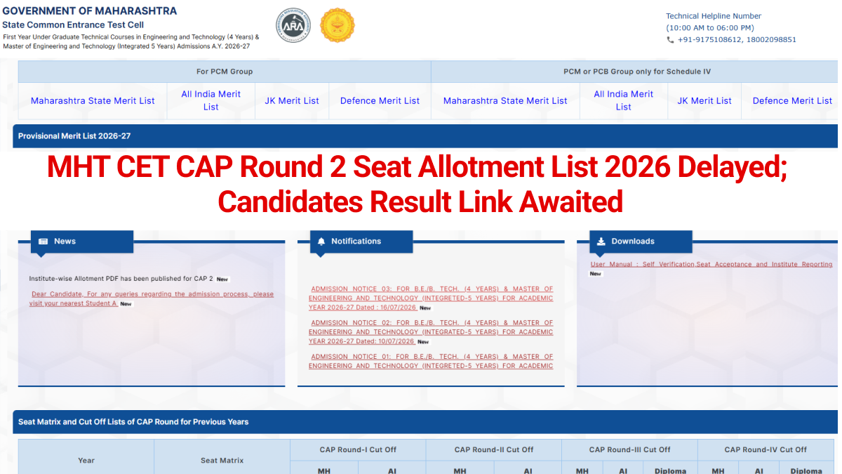 MHT CET CAP Round 2 Seat Allotment List 2026 Delayed; Candidates Result Link Awaited