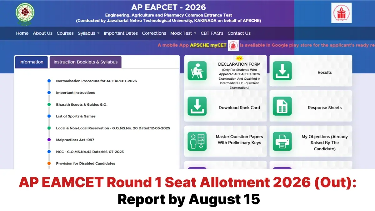 AP EAMCET Round 1 Seat Allotment 2026 (Out): Report by August 15 - Check Direct Link Here