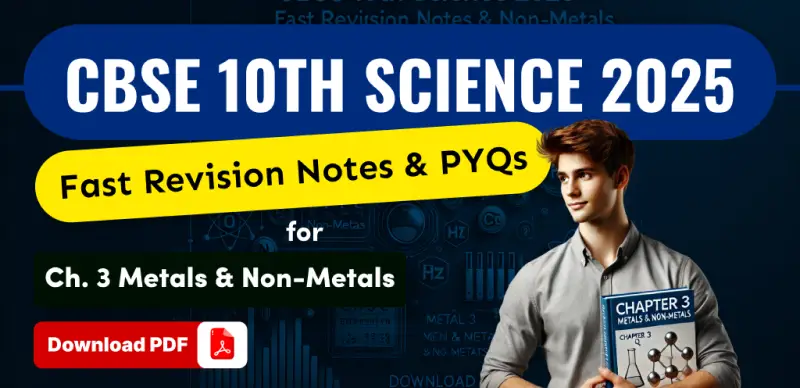 CBSE Class 10th Science 2025 : Fast Revision Notes & PYQs for Ch. 3 Metals & Non-Metals - Download PDF
