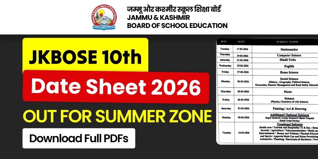 JKBOSE 10th Date Sheet 2026 Out for Summer Zone; Download Full PDFs