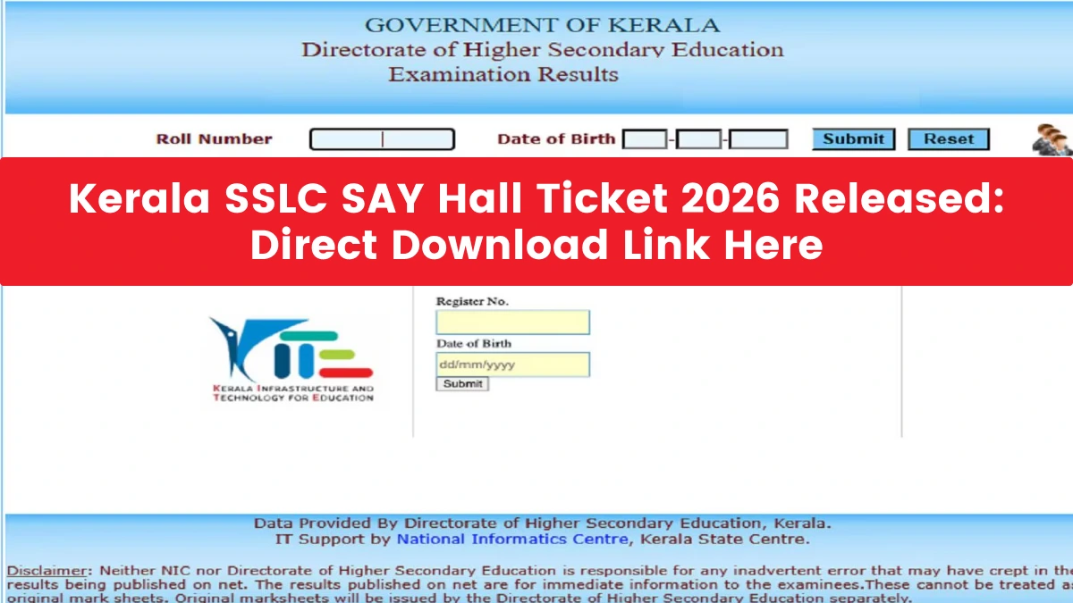 Kerala SSLC SAY Hall Ticket 2026 Released: Direct Download Link Here