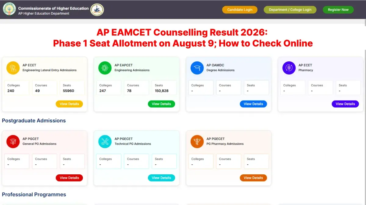 AP EAMCET Counselling Result 2026: Phase 1 Seat Allotment on August 9; How to Check Online