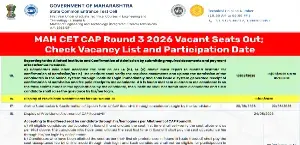 MAH CET CAP Round 3 2026 Vacant Seats Out; Check Vacancy List and Participation Date