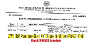 WB HS Semester 3 Routine 2027 Released at wbchse.wb.gov.in - Check WBCHSE Schedule