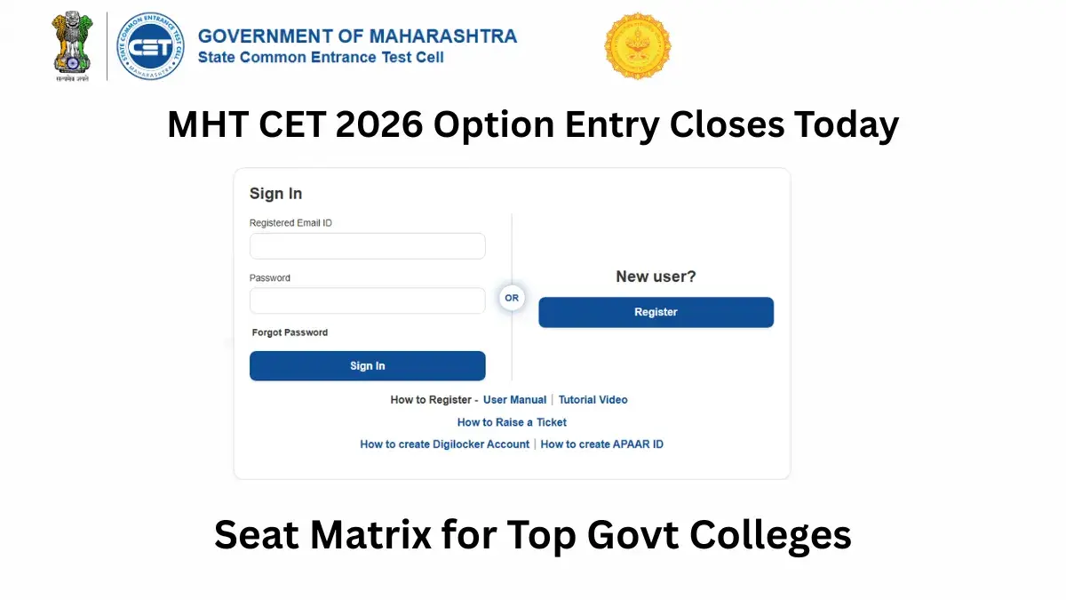 MHT CET 2026 Option Entry Closes Today: Seat Matrix for Top Govt Colleges