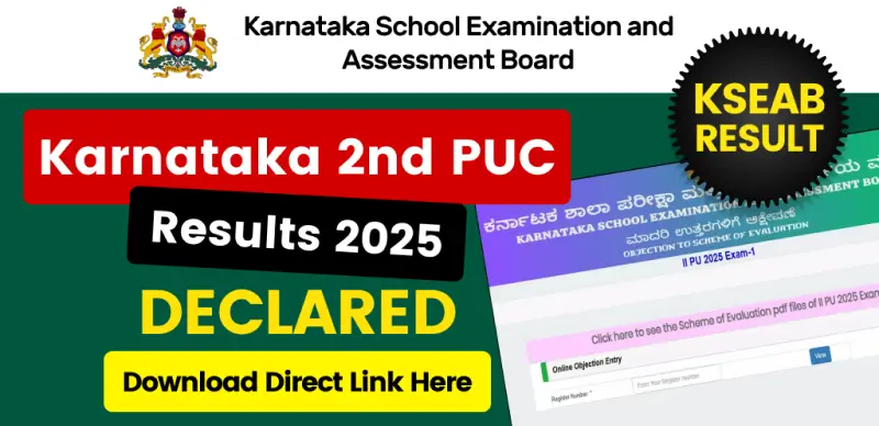 KSEAB Karnataka 2nd PUC Results 2025 Out : Check Direct Link Here