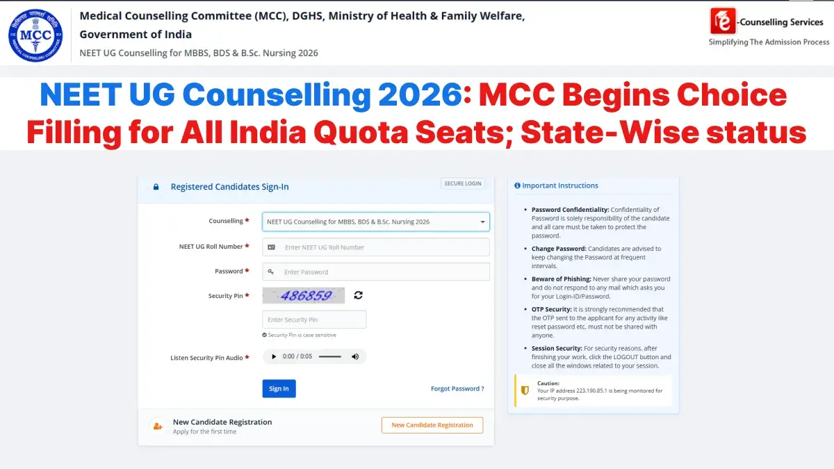 NEET UG Counselling 2026: MCC Begins Choice Filling for All India Quota Seats; State-Wise status