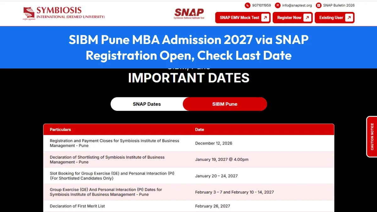 SIBM Pune MBA Admission 2027 via SNAP: Registration Open, Check Last Date