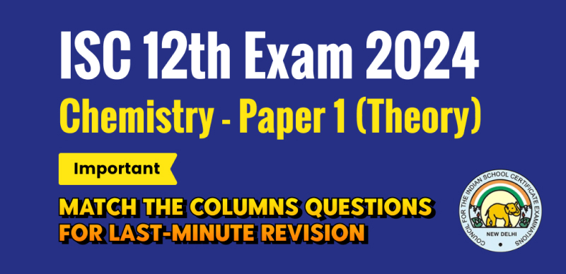ISC Class 12 Chemistry Exam 2024 : Important Match the Columns Questions for Last-Minute Revision