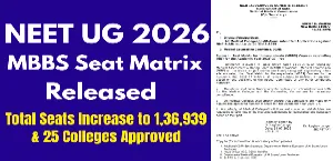 NEET UG 2026 MBBS Seat Matrix (Out): 9,911 Seats Added, 25 New Medical Colleges Approved