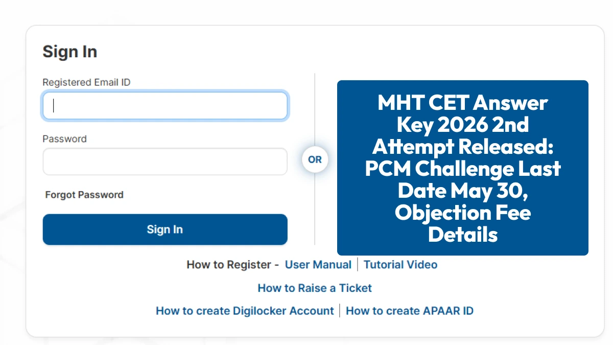MHT CET Answer Key 2026 2nd Attempt Released: PCM Challenge Last Date May 30, Objection Fee Details