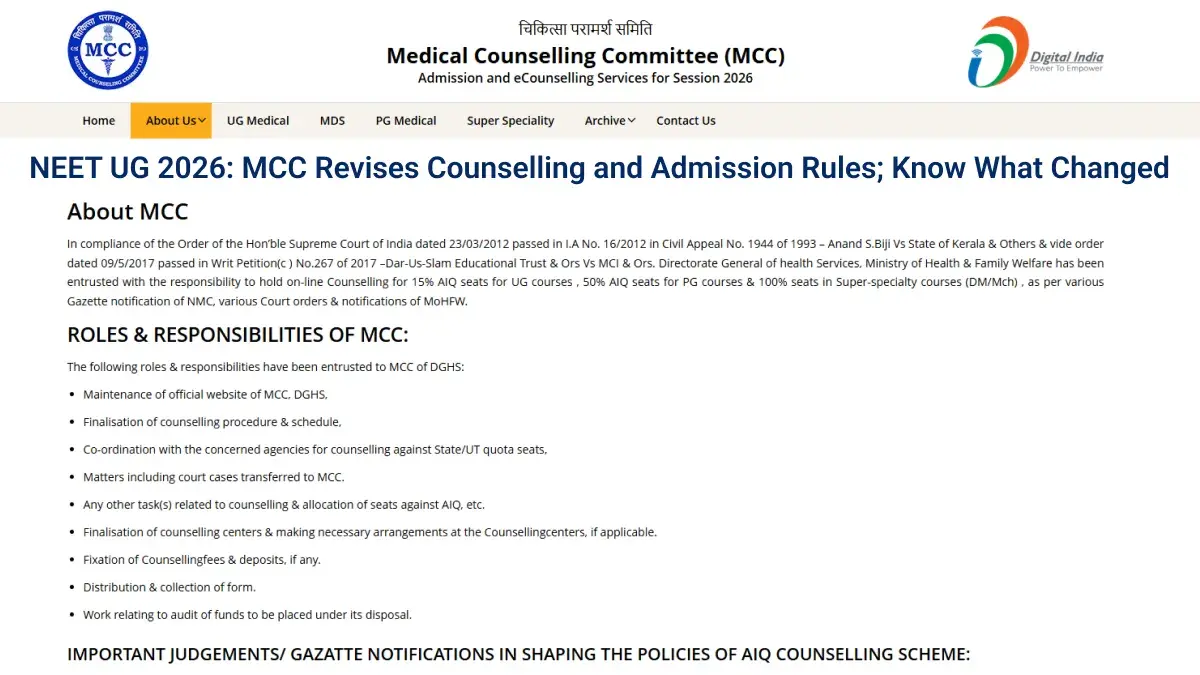 NEET UG 2026: MCC Revises Counselling and Admission Rules; Know What Changed