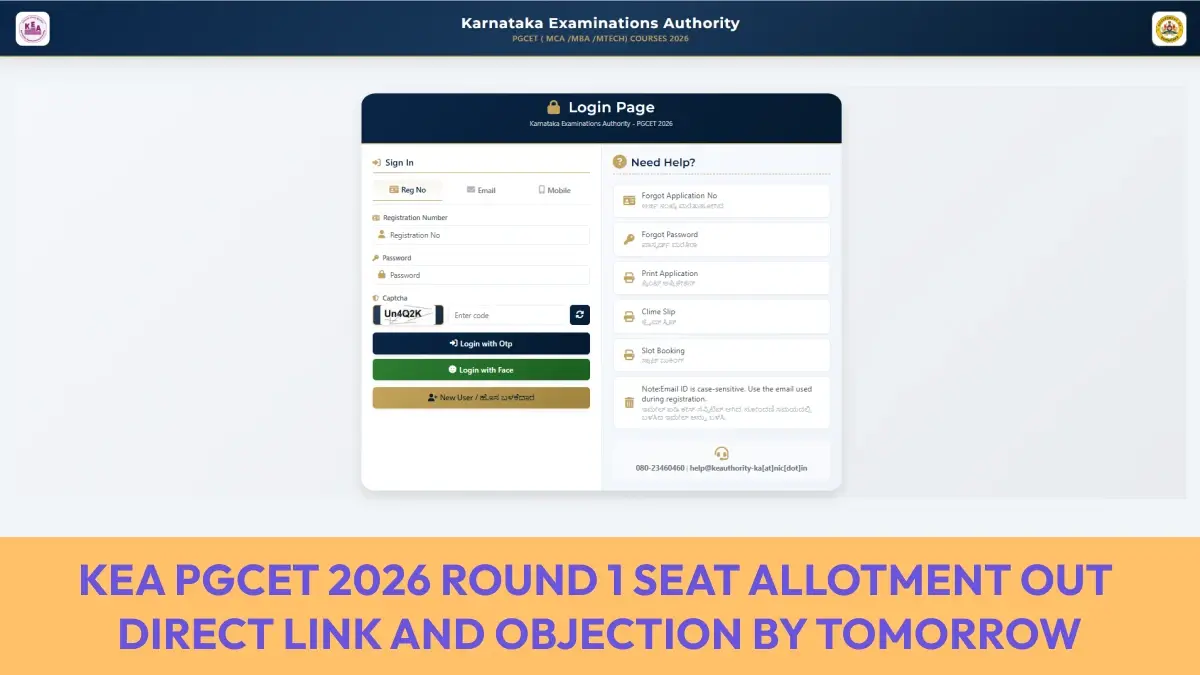 KEA PGCET 2026 Round 1 Seat Allotment Out: Direct Link and Objection by Tomorrow