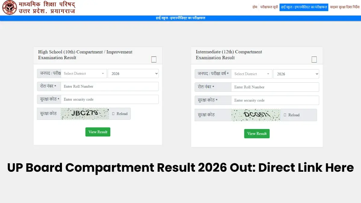 UP Board Compartment Result 2026 जारी: 10वीं में 98.95% और 12वीं में 79.29% छात्र पास, Direct Link यहां