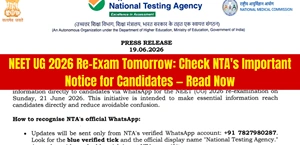 NEET UG 2026 Re-Exam Tomorrow: Check NTA's Important Notice for Candidates — Read Now