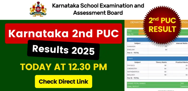 Karnataka 2nd PUC Result 2025 Class 12 Result to be Released today at 12:30 PM