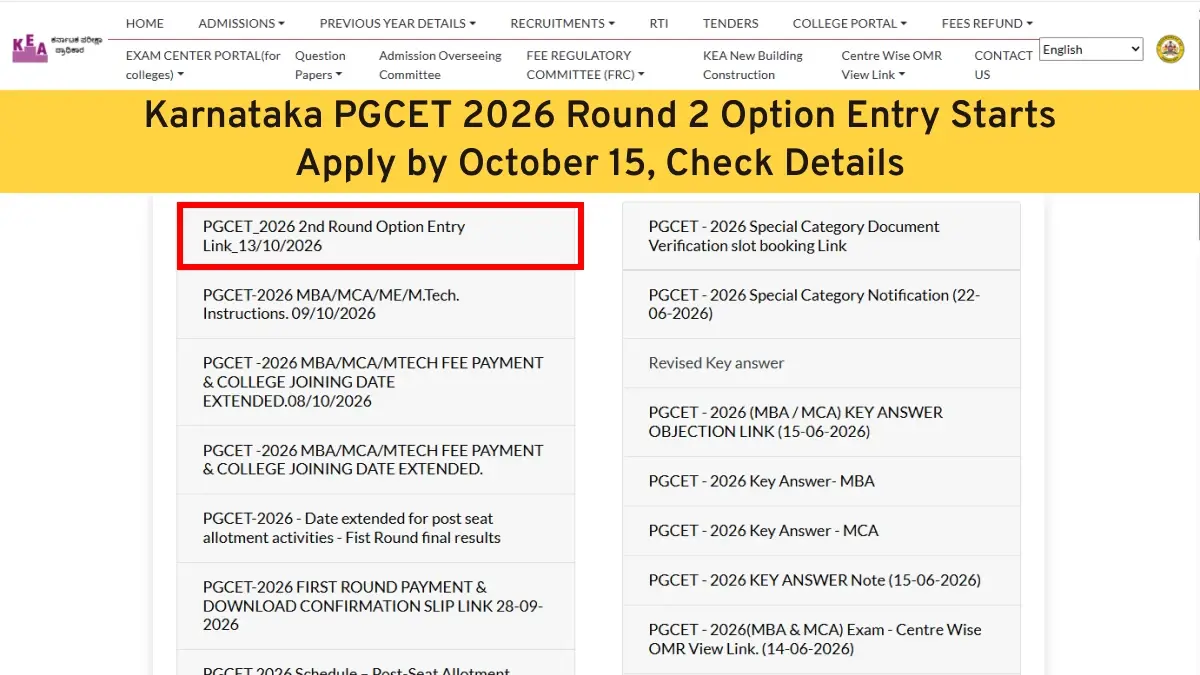 Karnataka PGCET 2026 Round 2 Option Entry Starts: Apply by October 15, Check Details