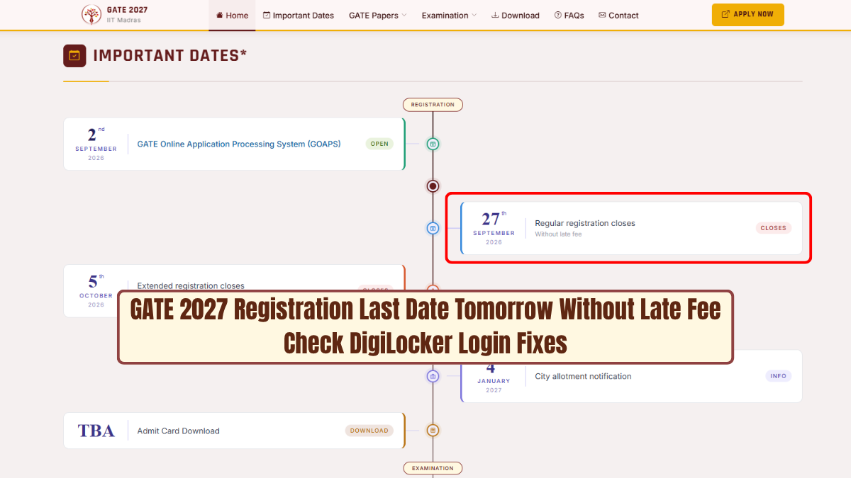 GATE 2027 Registration Last Date Tomorrow Without Late Fee: Check DigiLocker Login Fixes