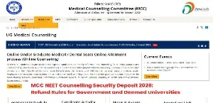 MCC NEET Counselling Security Deposit 2026: Refund Rules for Government and Deemed Universities