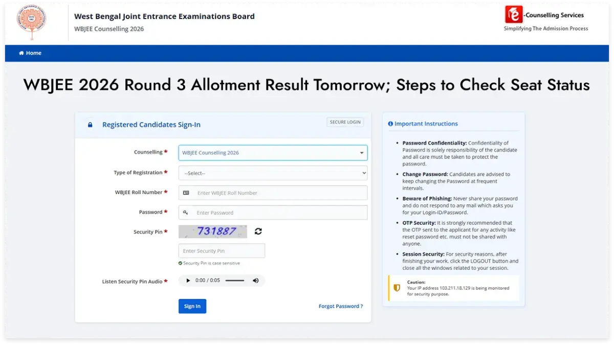 WBJEE 2026 Round 3 Allotment Result Tomorrow; Steps to Check Seat Status
