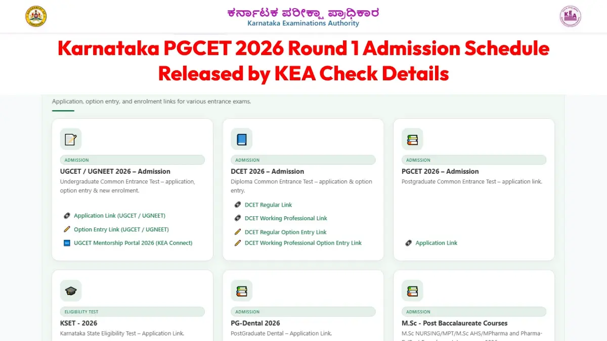 Karnataka PGCET 2026 Round 1 Admission Schedule Released by KEA: Check Details