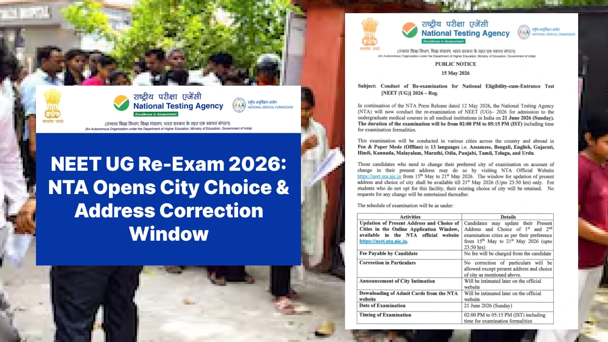 NEET UG Re-Exam 2026: NTA Opens City Choice & Address Correction Window