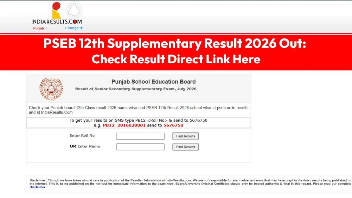 PSEB 12th Supplementary Result 2026 Declared; Check Punjab Board Result Link Here