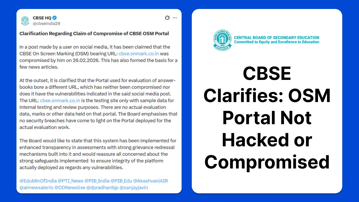 CBSE Clarifies: OSM Portal Not Hacked or Compromised; Full Details Inside
