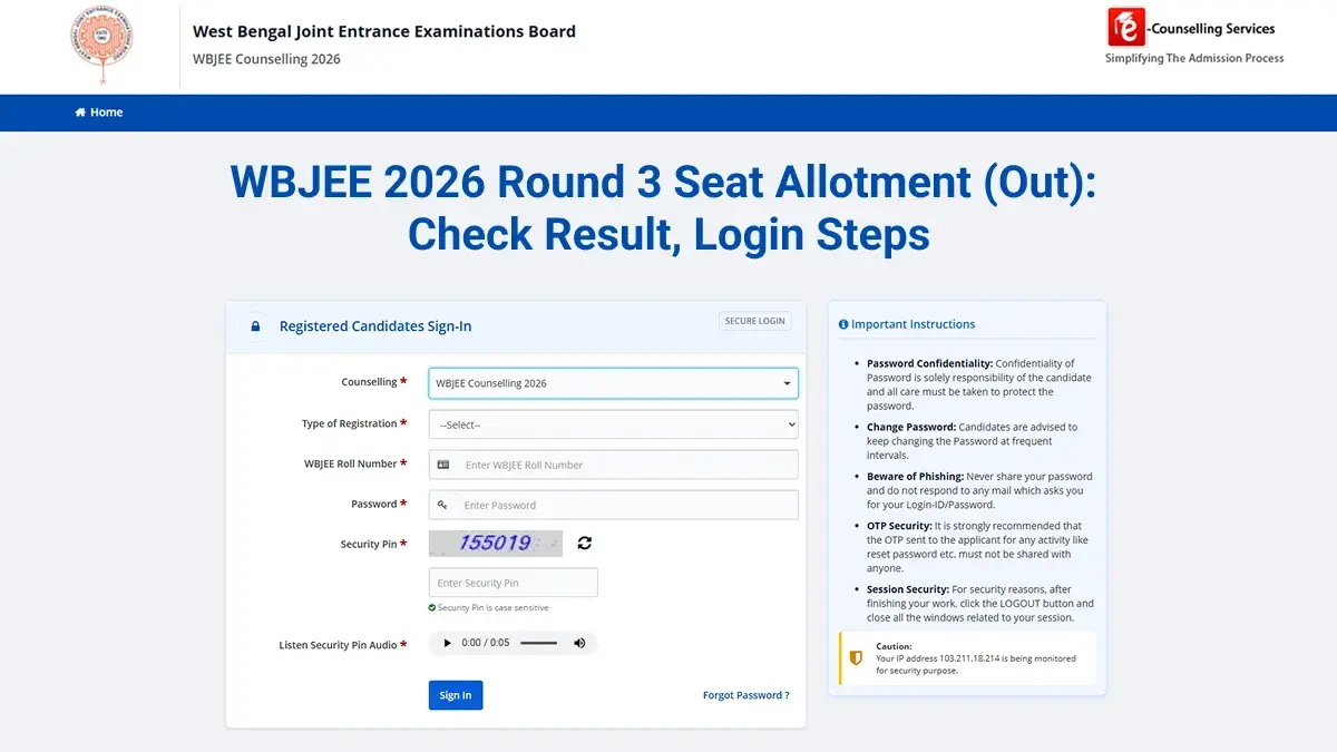 WBJEE 2026 Round 3 Seat Allotment (Out): Check Result, Login Steps