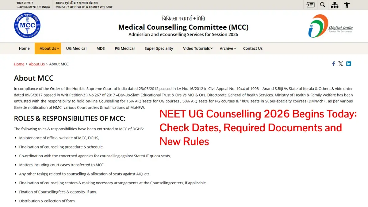 NEET UG Counselling 2026 Begins Today: Check Dates, Required Documents and New Rules