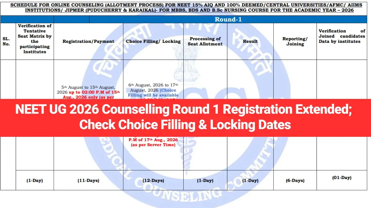 NEET UG 2026 Counselling Round 1 Registration Extended; Check Choice Filling & Locking Dates