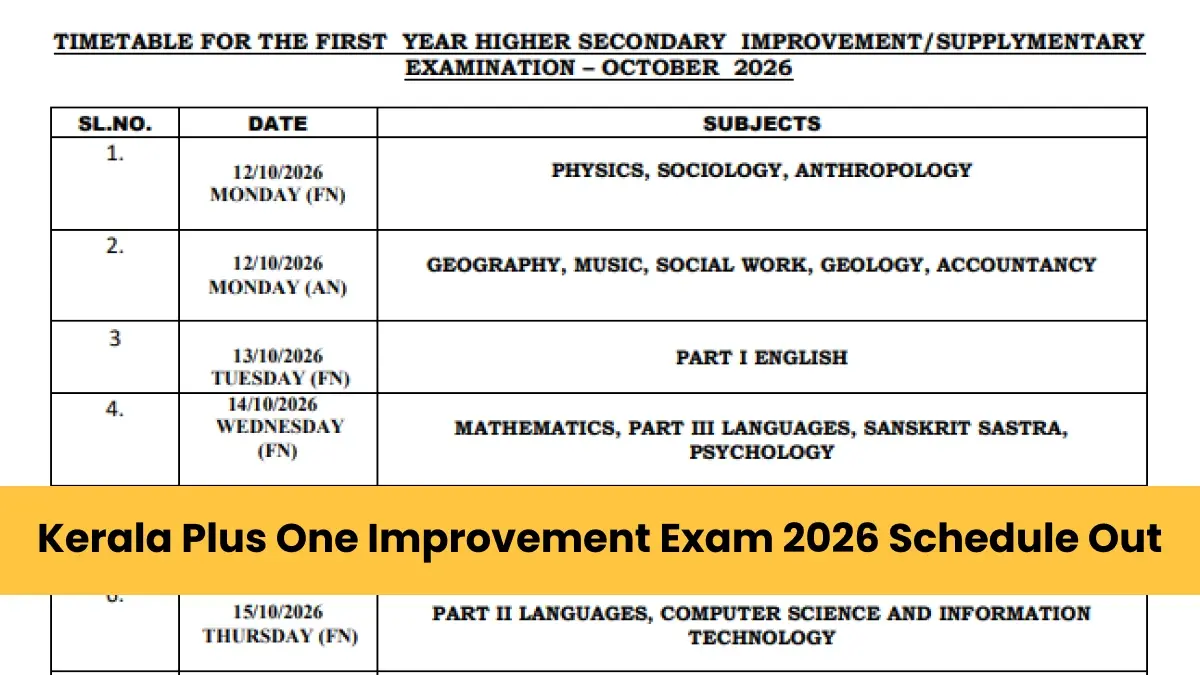 Kerala Plus One Improvement Exam 2026 Timetable Out: Check the Full Schedule