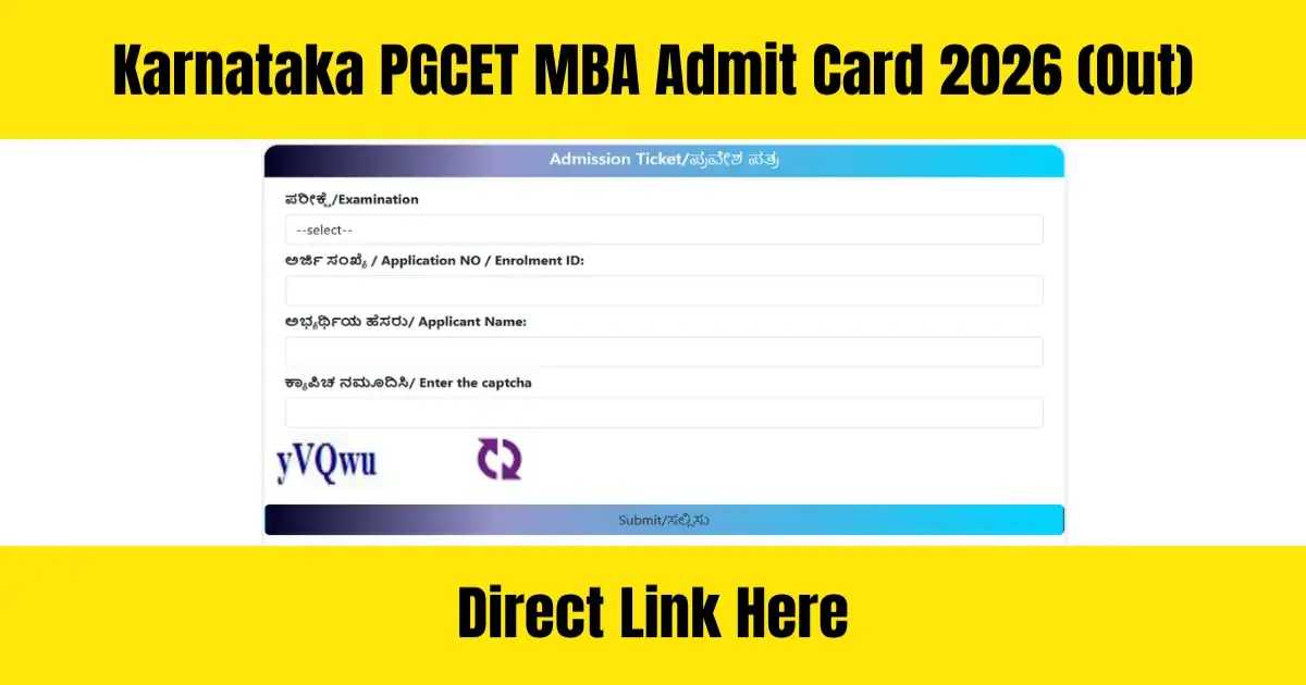 Karnataka PGCET MBA Admit Card 2026 Released: Download Link, Exam on June 14