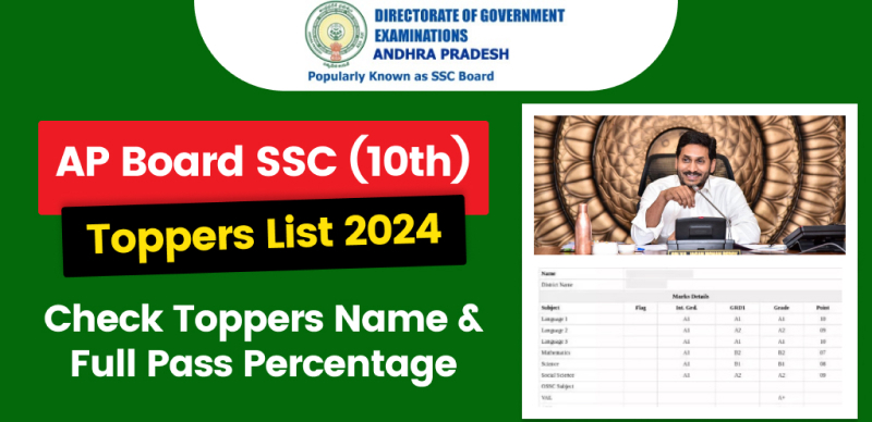 AP Board SSC 10th Toppers List 2024 : Check Toppers Name & Full Pass Percentage