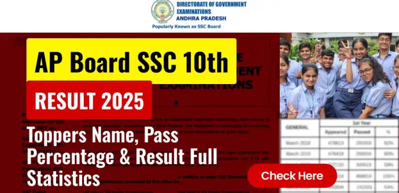 AP Board SSC Toppers List 2025 : Toppers Name, Pass Percentage & Result Full Statistics; Check Here