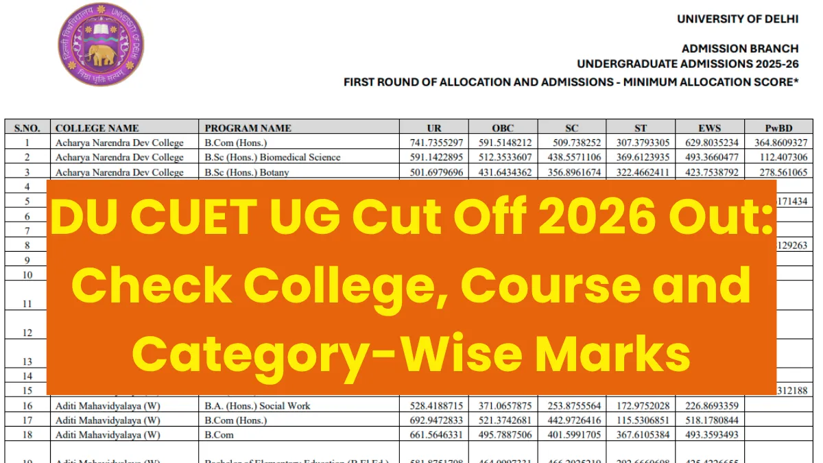 DU CUET UG Cut Off 2026 Out: Check College, Course and Category-Wise Marks