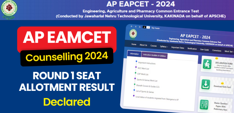 AP EAMCET Counselling 2024 : Round 1 Seat Allotment Result Announced; Direct Link Here