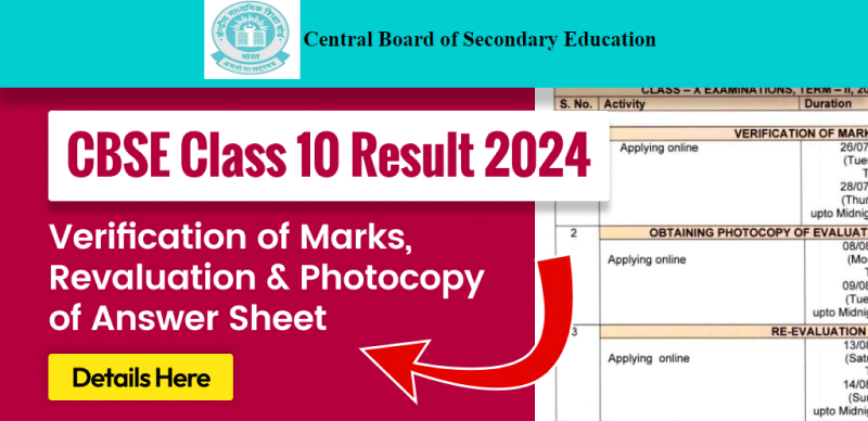 CBSE Class 10 Result 2024 Latest Update : Verification of Marks, Revaluation & Photocopy of Answer Sheet; Check Complete Process