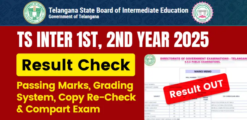 TS Inter 1st & 2nd Year Result 2025 : Check Passing Marks, Grading System, Copy Re-Check & Compart Exam - Details Inside