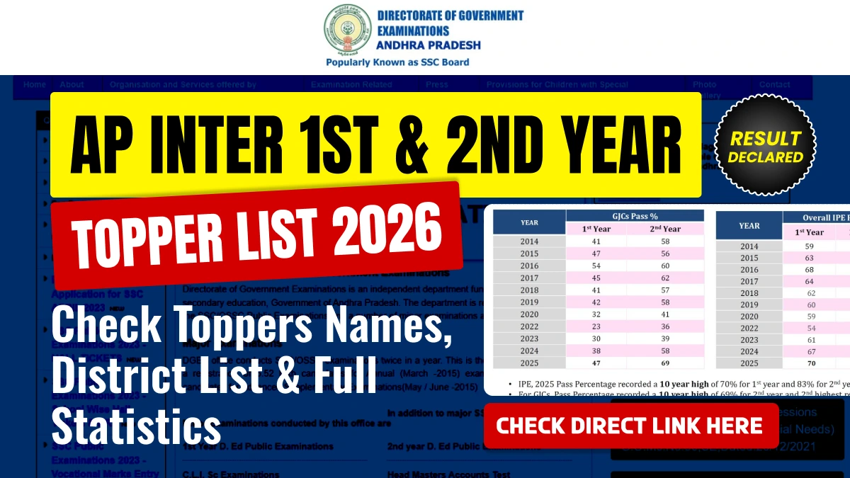 AP Inter Topper List 2026: 77% Pass in 1st Year, 81% in 2nd Year - Topper Names, Marks & District-Wise List