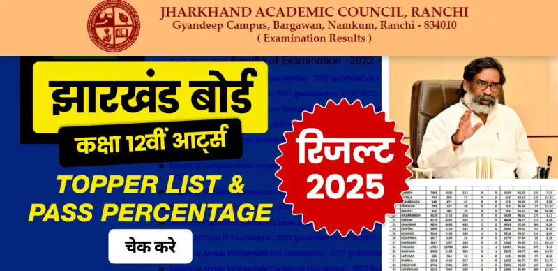 JAC Board 12th Arts Topper List 2025 : टॉपर्स नाम, पास प्रतिशत और जिलेवार टॉपर सूची देखें