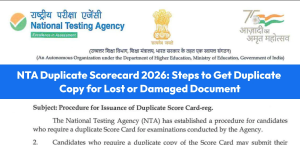 NTA Duplicate Scorecard 2026: How to Get Duplicate Copy for Lost, Stolen or Damaged Scorecard