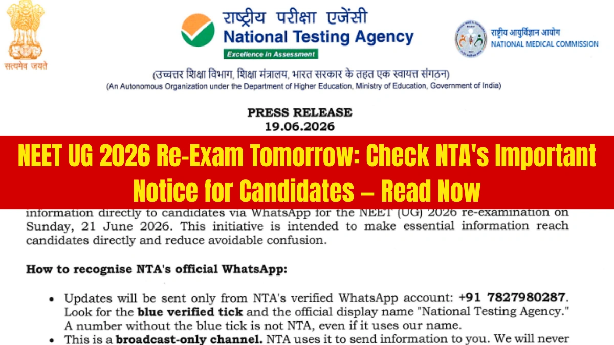 NEET UG 2026 Re-Exam Tomorrow: Check NTA's Important Notice for Candidates — Read Now