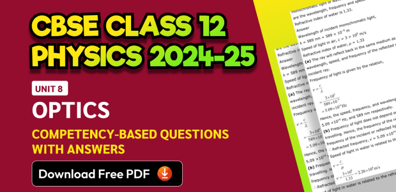 CBSE Class 12 Physics 2024-25: Unit 8 Optics Competency-Based Questions with Answers; Download Free PDF