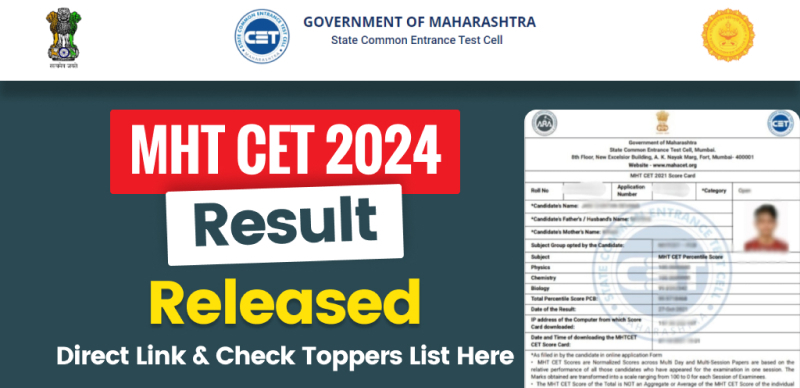 MHT CET 2024 Result (Out) : Result Link & Check Toppers List Here
