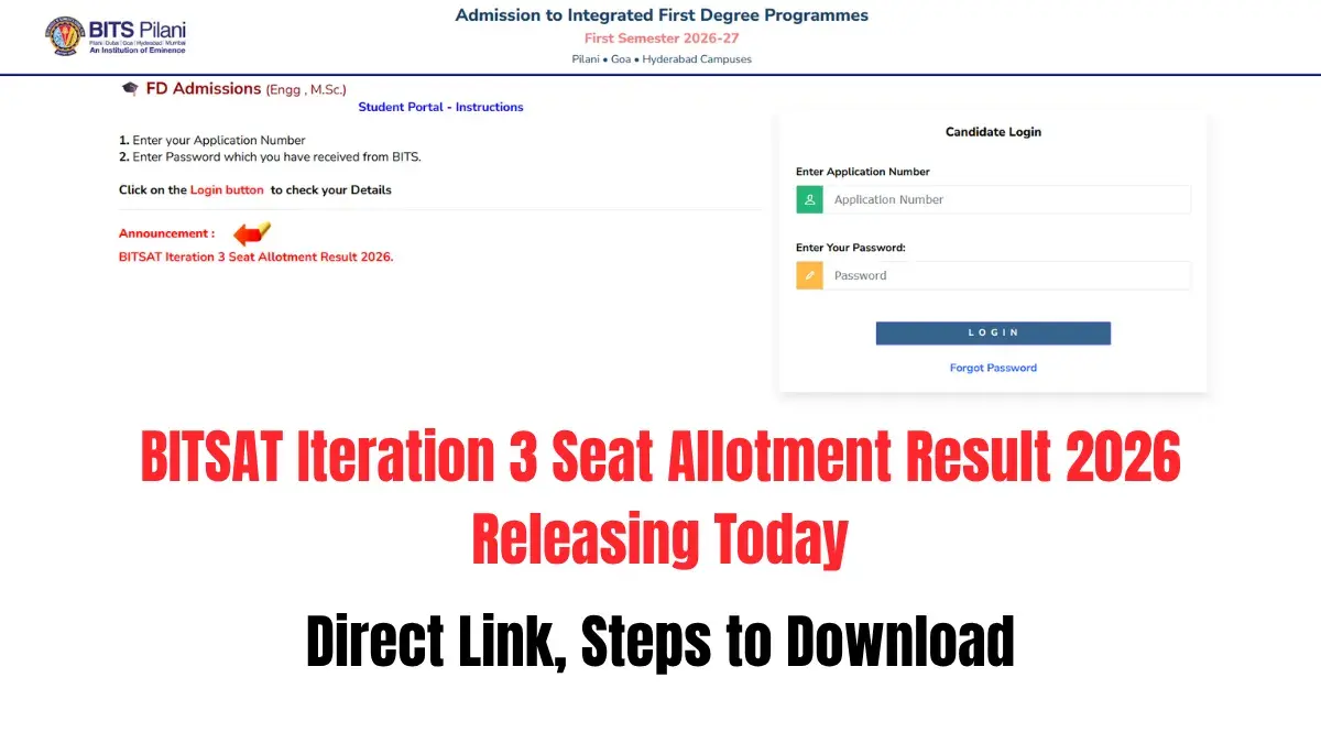 BITSAT Iteration 3 Seat Allotment Result 2026 Releasing Today: Direct Link, Steps to Download